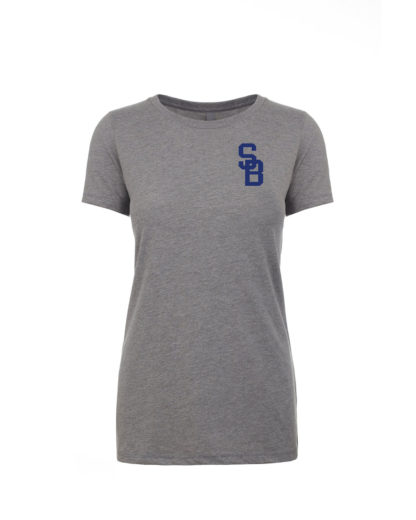 Ladies' short sleeve fashion blend t-shirt, with SB logo. Front. Sport Gray.