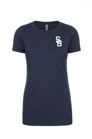 Ladies' short sleeve fashion blend t-shirt, with SB logo. Front.