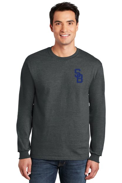 Long sleeve t-shirt with SB logo printed on front. Front.