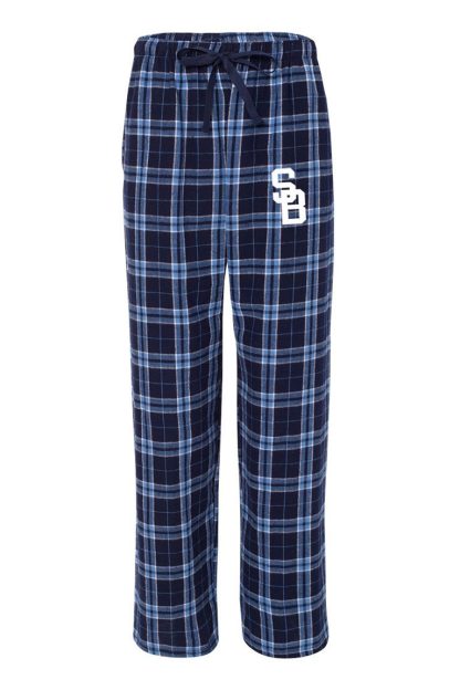 Men's Flannel Lounge Pajama Pants by Boxercraft, with pockets and screenprinted SB logo.