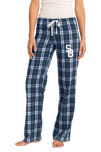 Ladies' Flannel Lounge Pajama Pants by Boxercraft, with pockets and screenprinted SB logo. Front view.