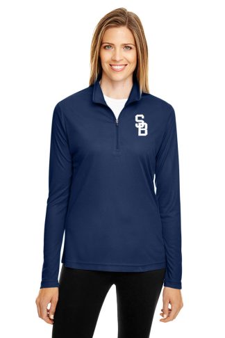 Ladies' Performance Quarter Zip Pullover, with SB logo on front chest. Navy. Back.