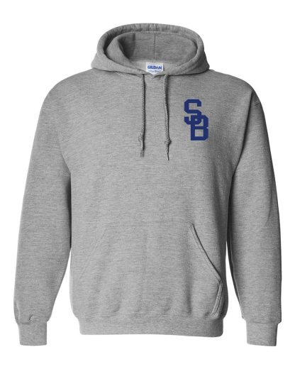 Men's pullover hoodies with SB logo. Front. Sport Gray.