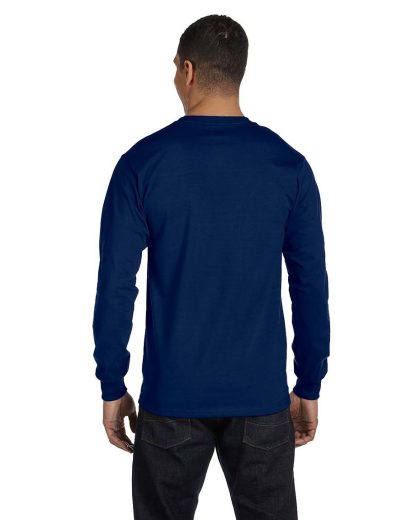 50-50 long sleeve t-shirt with front SB imprint. Navy. Back.